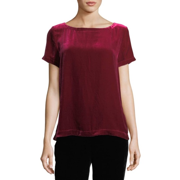 Eileen Fisher Tops - Eileen Fisher Silk Blend Holiday Red Boxy Velvet Blouse